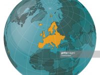 Planet Earth with Europe in front. The colors in the .eps-file are ready for print (CMYK). Included files are EPS (v10) and Hi-Res JPG (4922 x 4922 px). Made with Natural Earth. The source data is in the public domain. URL of source data: http://www.naturalearthdata.com